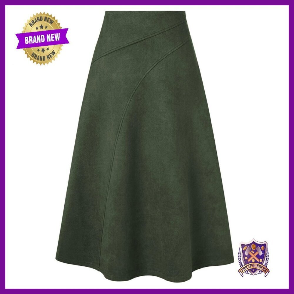 High Waist A-Line Faux Suede Midi Skirt for Fall Winter